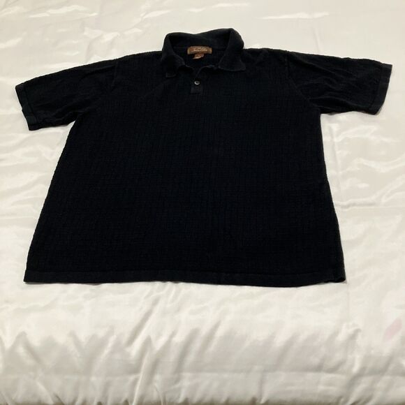 Tasso Elba Linen Blend Polo Shirt Large Black Short Sleeve Textured Golf Classic - Picture 1 of 5